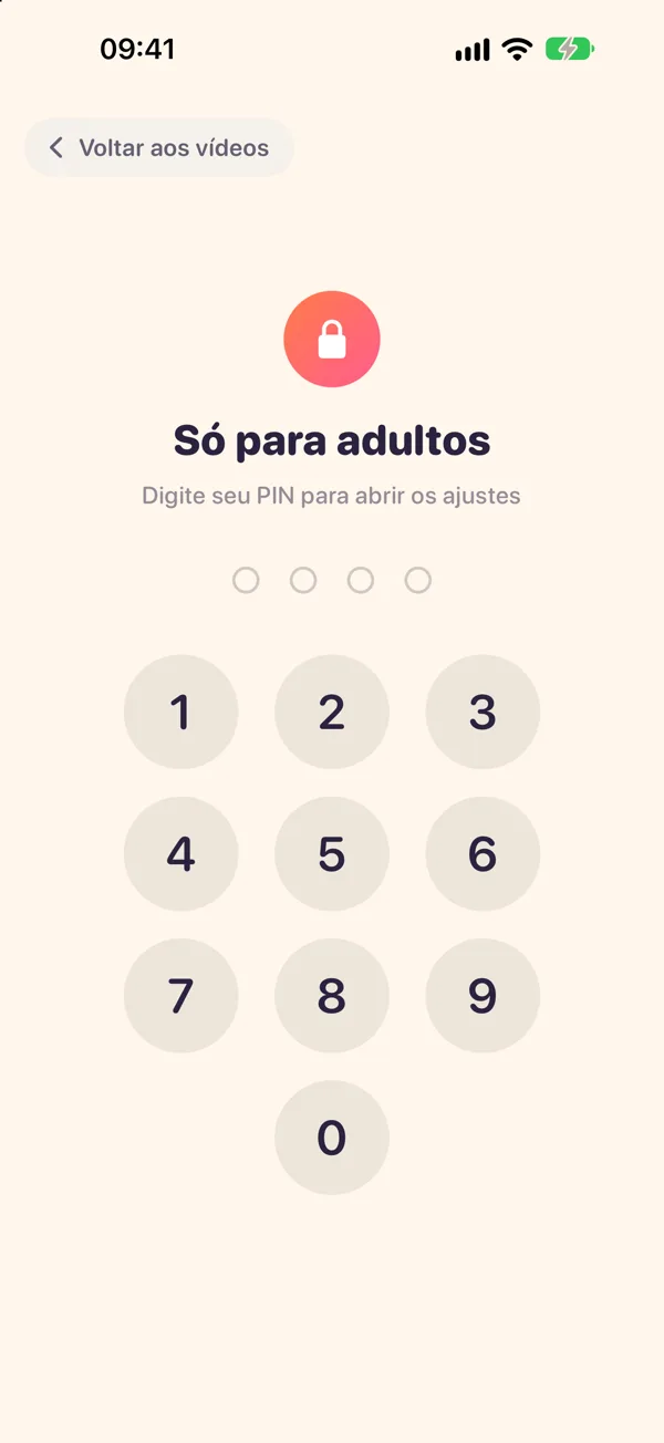 A tela de PIN dos pais